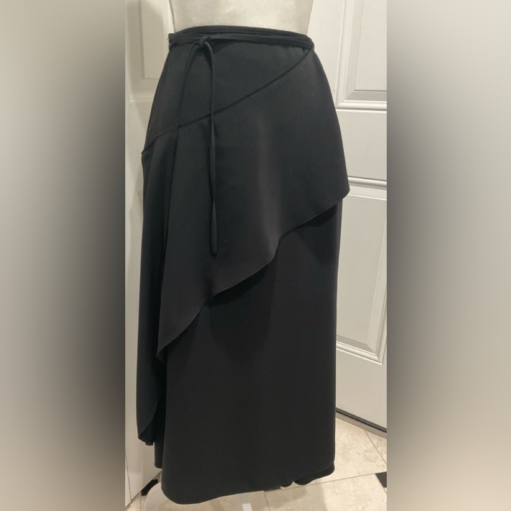 🌼KENZO Paris Black Midi Quality Polyester Lined Diag. Ruffled Skirt, 10/40EU